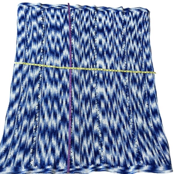 Handmade Blue White Ripple Wave Crochet Throw Afghan Blanket 48"x56" Grandmacore - Picture 2 of 10